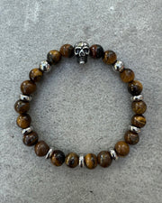 Perlen Armband mit Totenkopf Braun-Silber