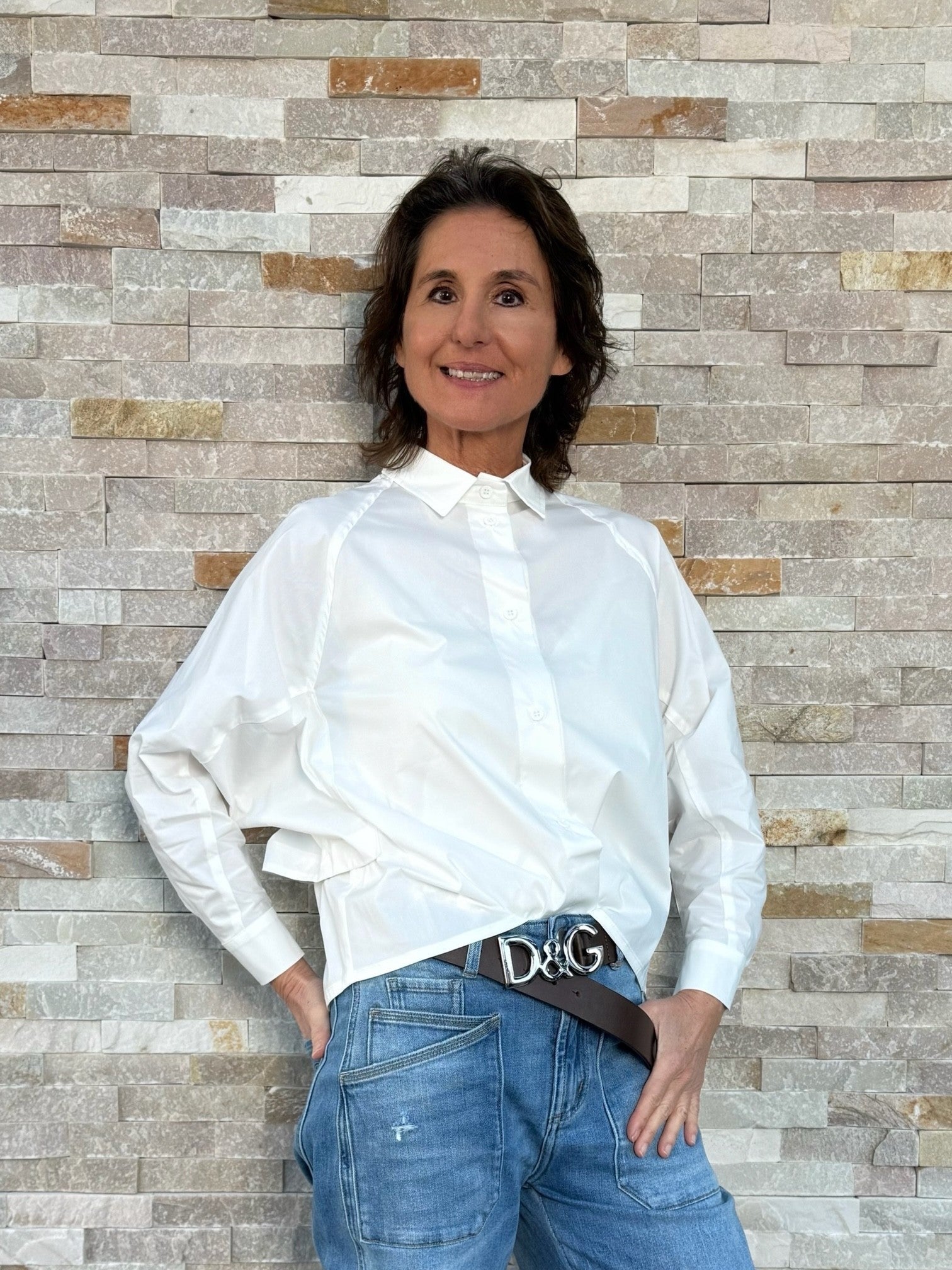 Bluse ALEX mit leichten Fledermaus Ärmeln in Offwhite