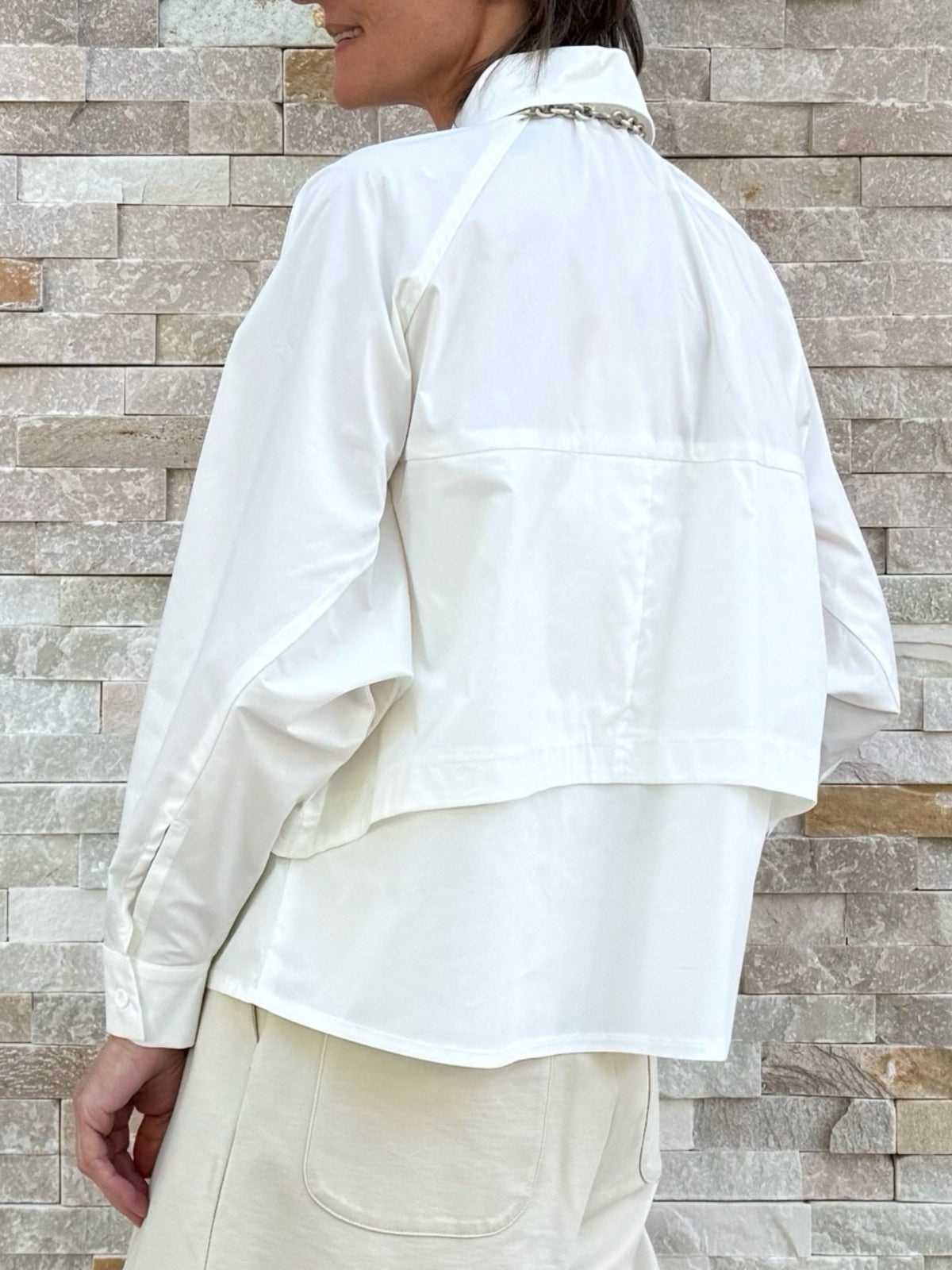 Bluse ALEX mit leichten Fledermaus Ärmeln in Offwhite