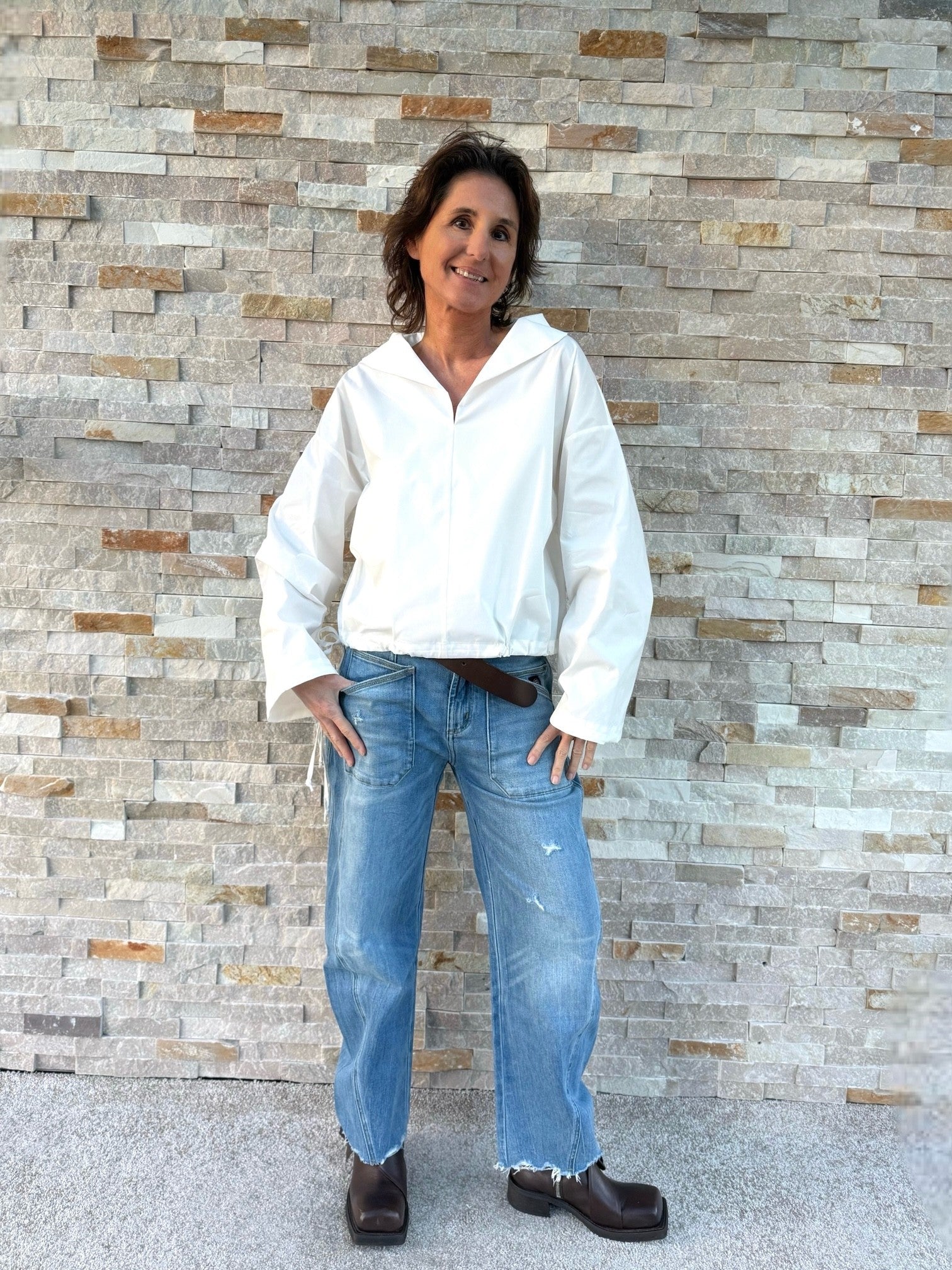 Tunika Bluse FIONA mit Stehkragen in Offwhite