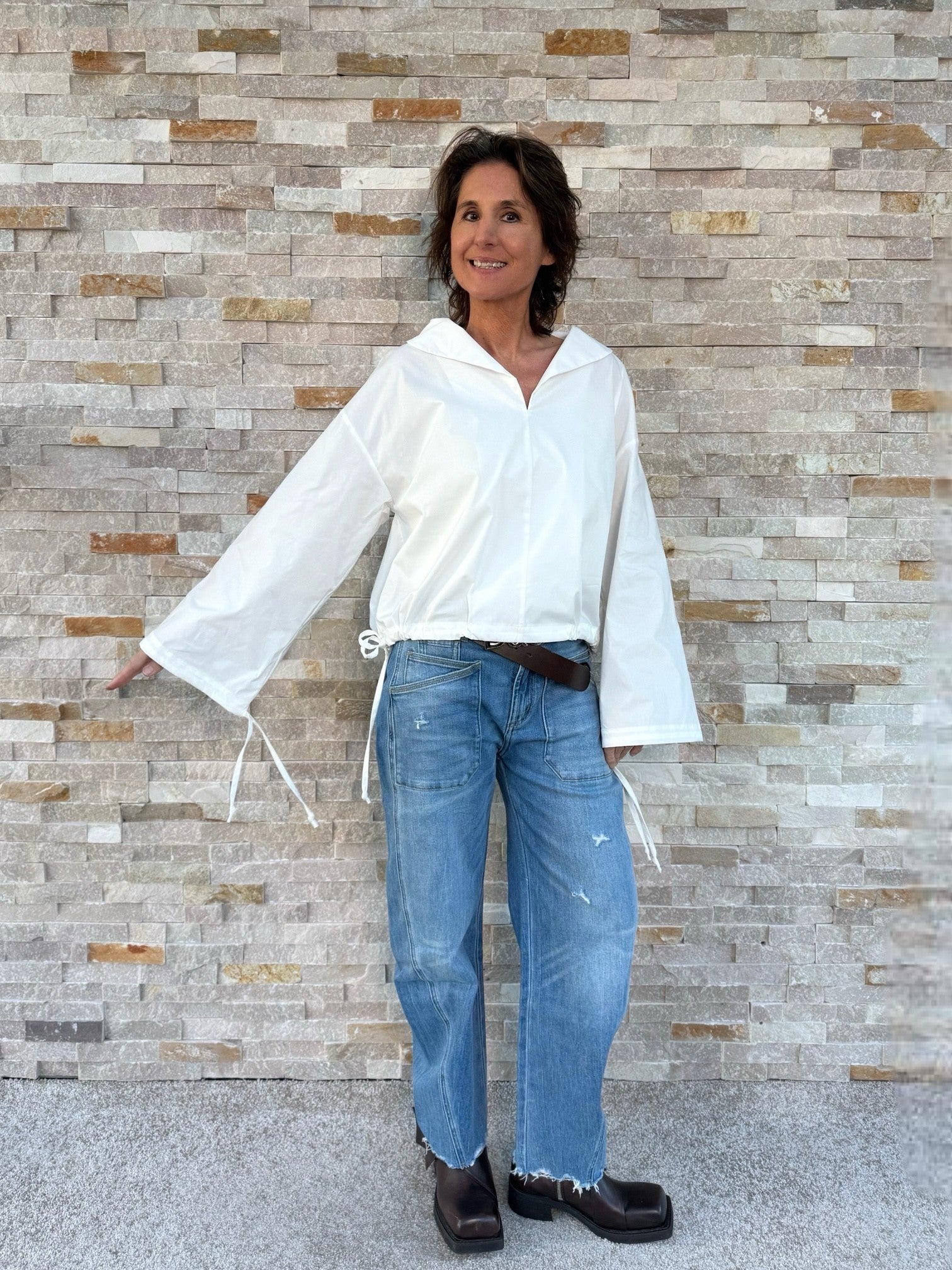 Tunika Bluse FIONA mit Stehkragen in Offwhite