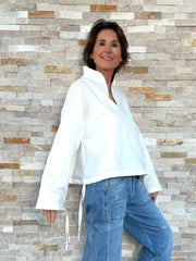 Tunika Bluse FIONA mit Stehkragen in Offwhite