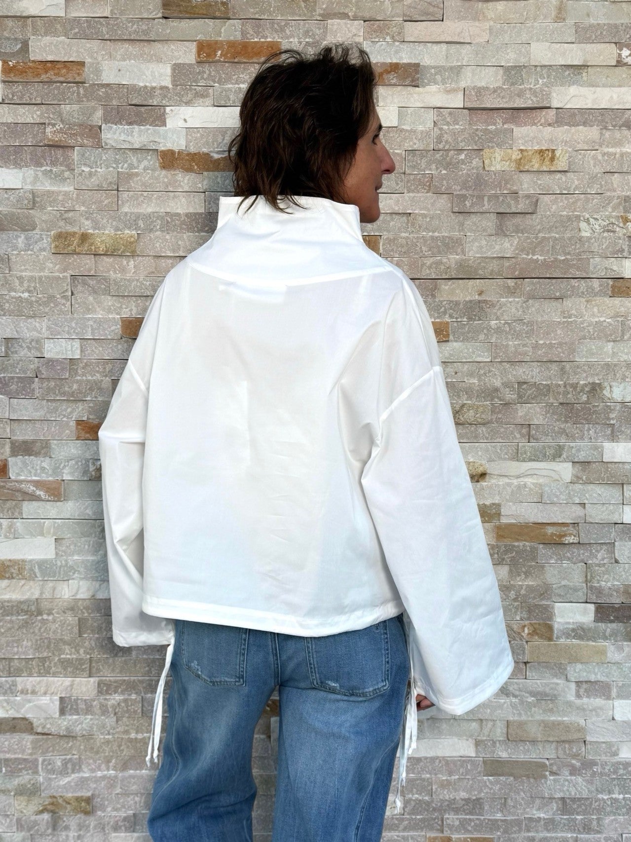 Tunika Bluse FIONA mit Stehkragen in Offwhite