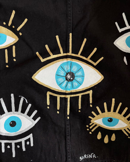 Kurze Jeansjacke Eyes in Schwarz