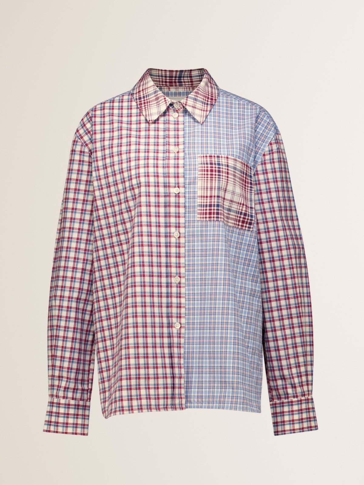 Hemd Bluse Karo Patchwork Bordeaux- Blue