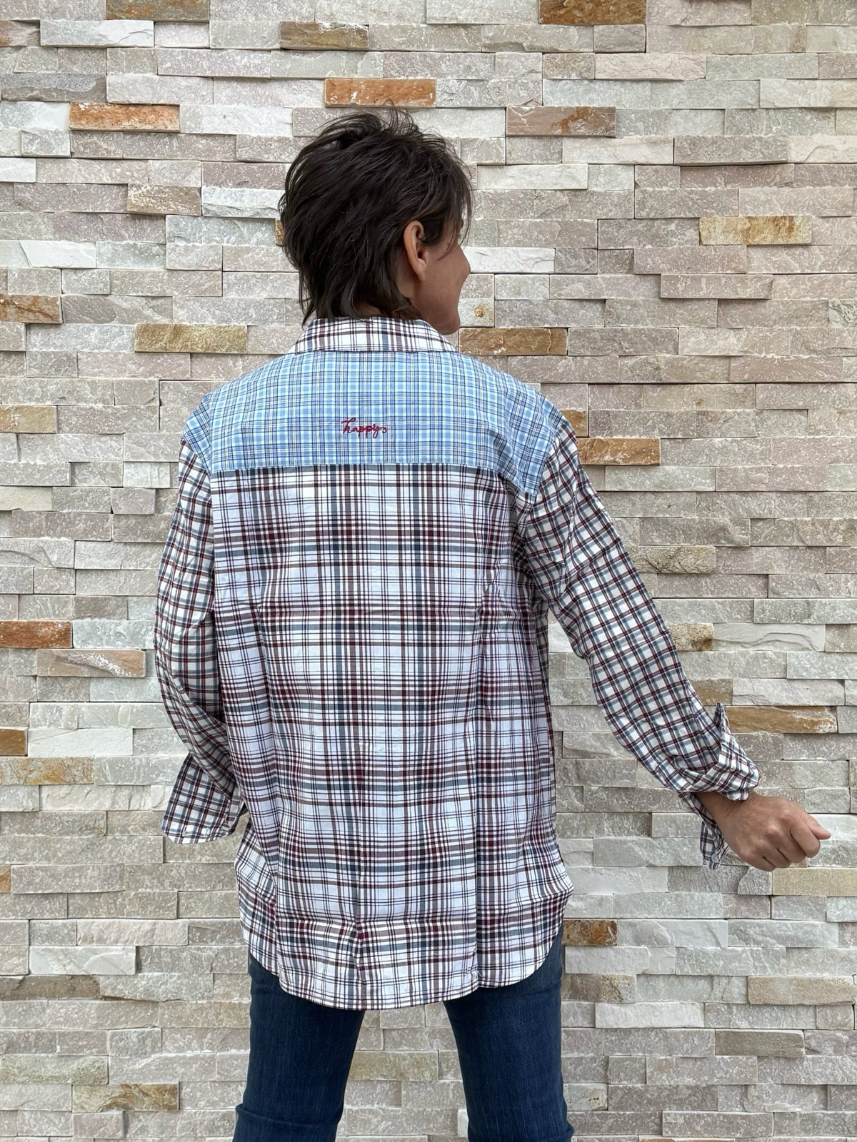 Hemd Bluse Karo Patchwork Bordeaux- Blue