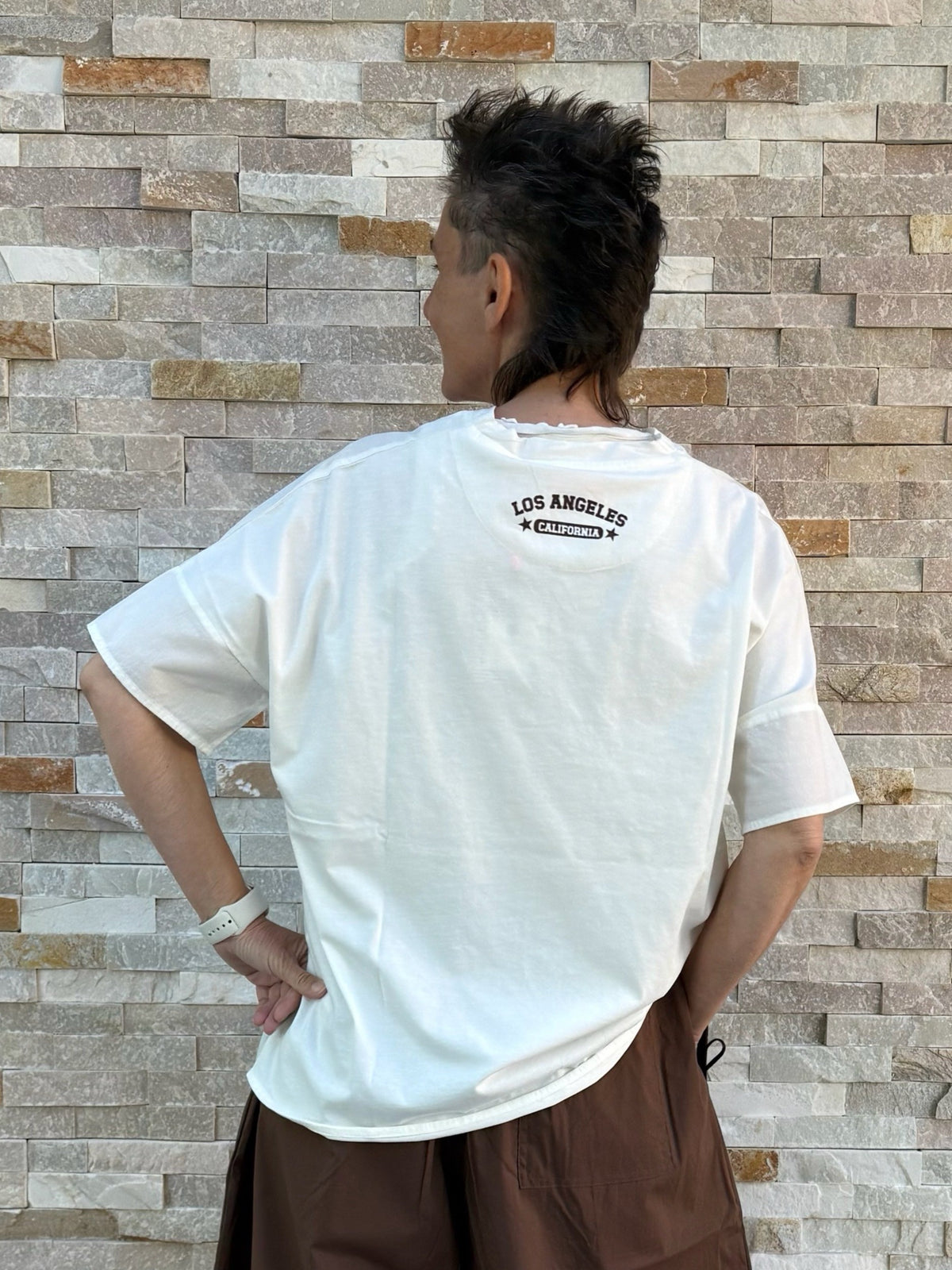 Oversized Shirt mit "91" Druck & Pailletten in Offwhite - Braun