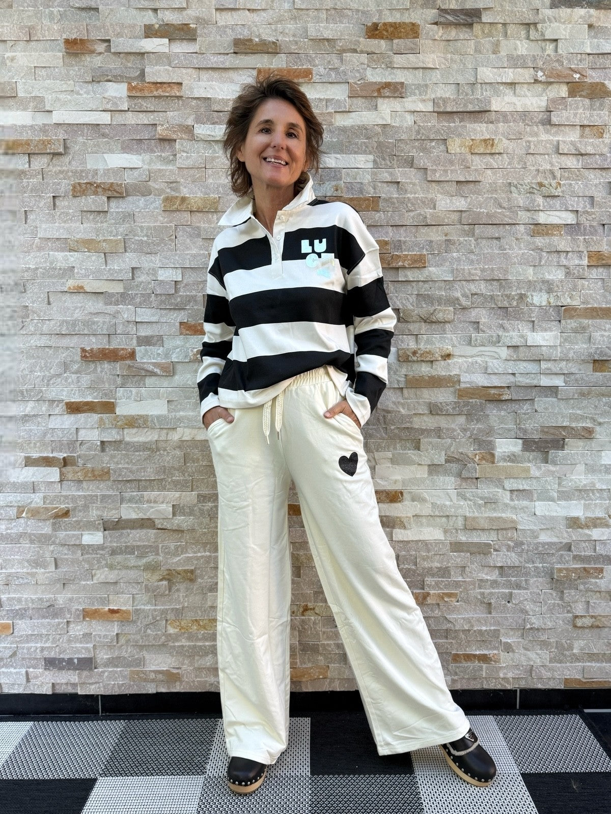 Jersey Hose mit weitem Bein "Herz" in Vanille