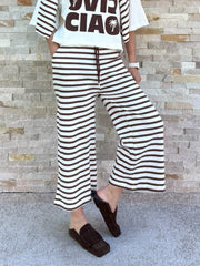 Shirt Culotte mit Ringel in Ecru - Espresso