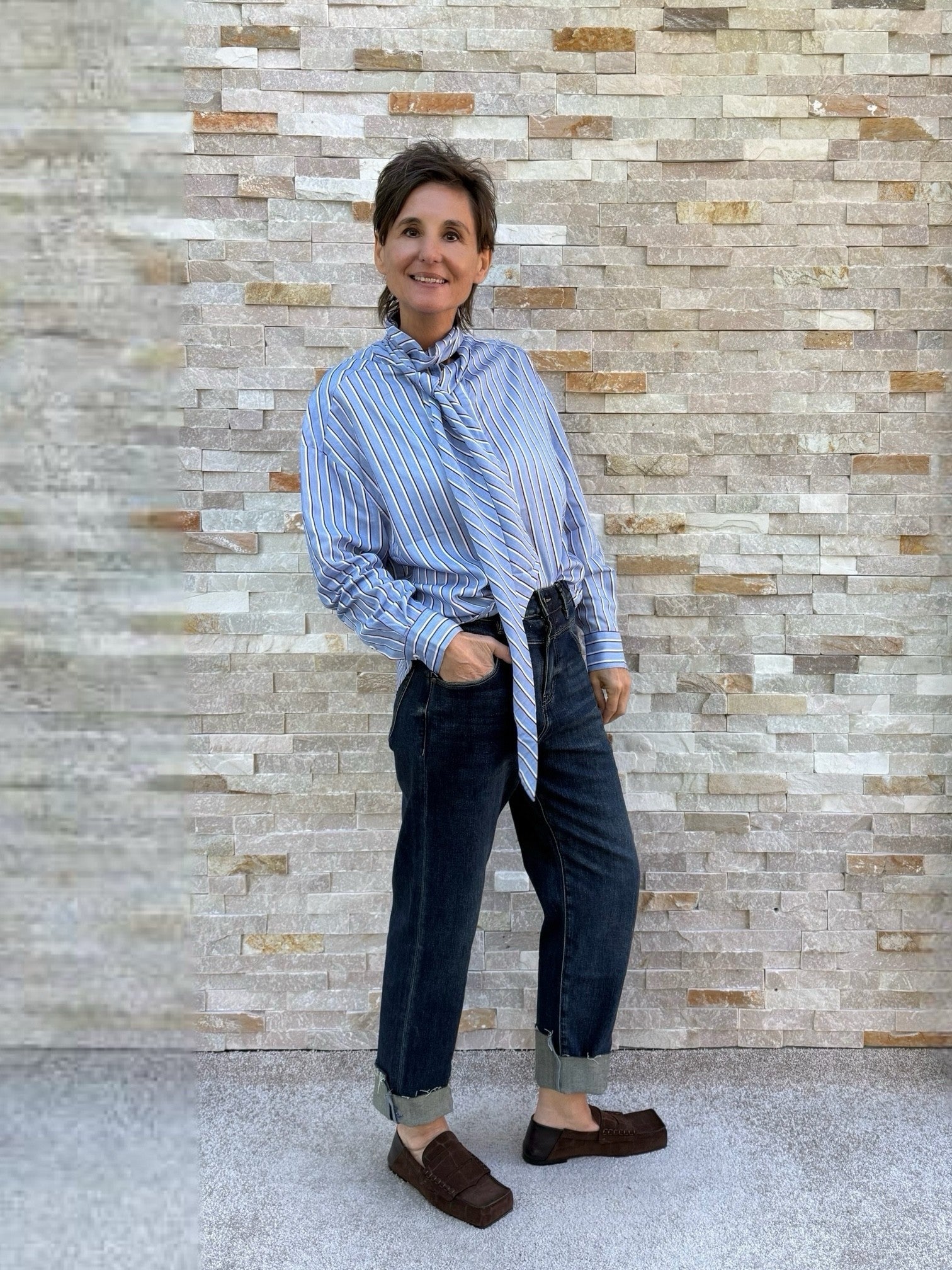 Schluppen Bluse DREAM HAPPY mit Streifen in Blau-Rot