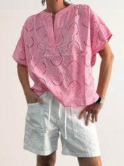 Bluse mit Lochstickerei in Pink