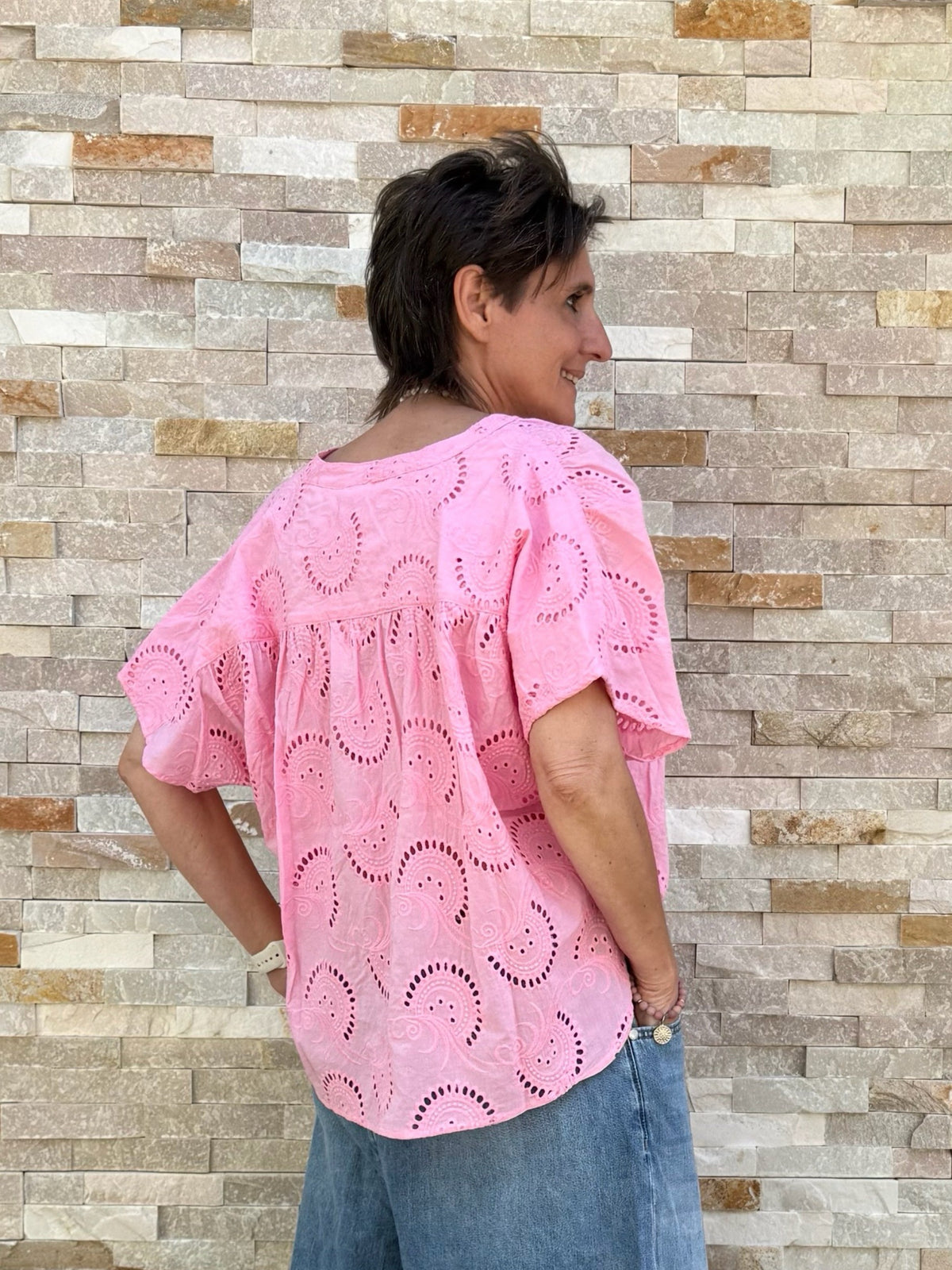 Pink Blouse with Broderie Anglaise