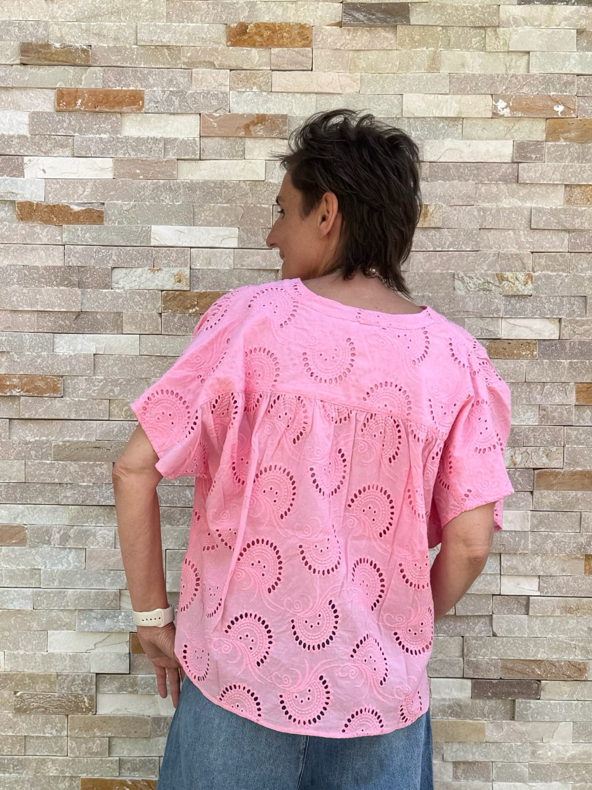 Pink Blouse with Broderie Anglaise