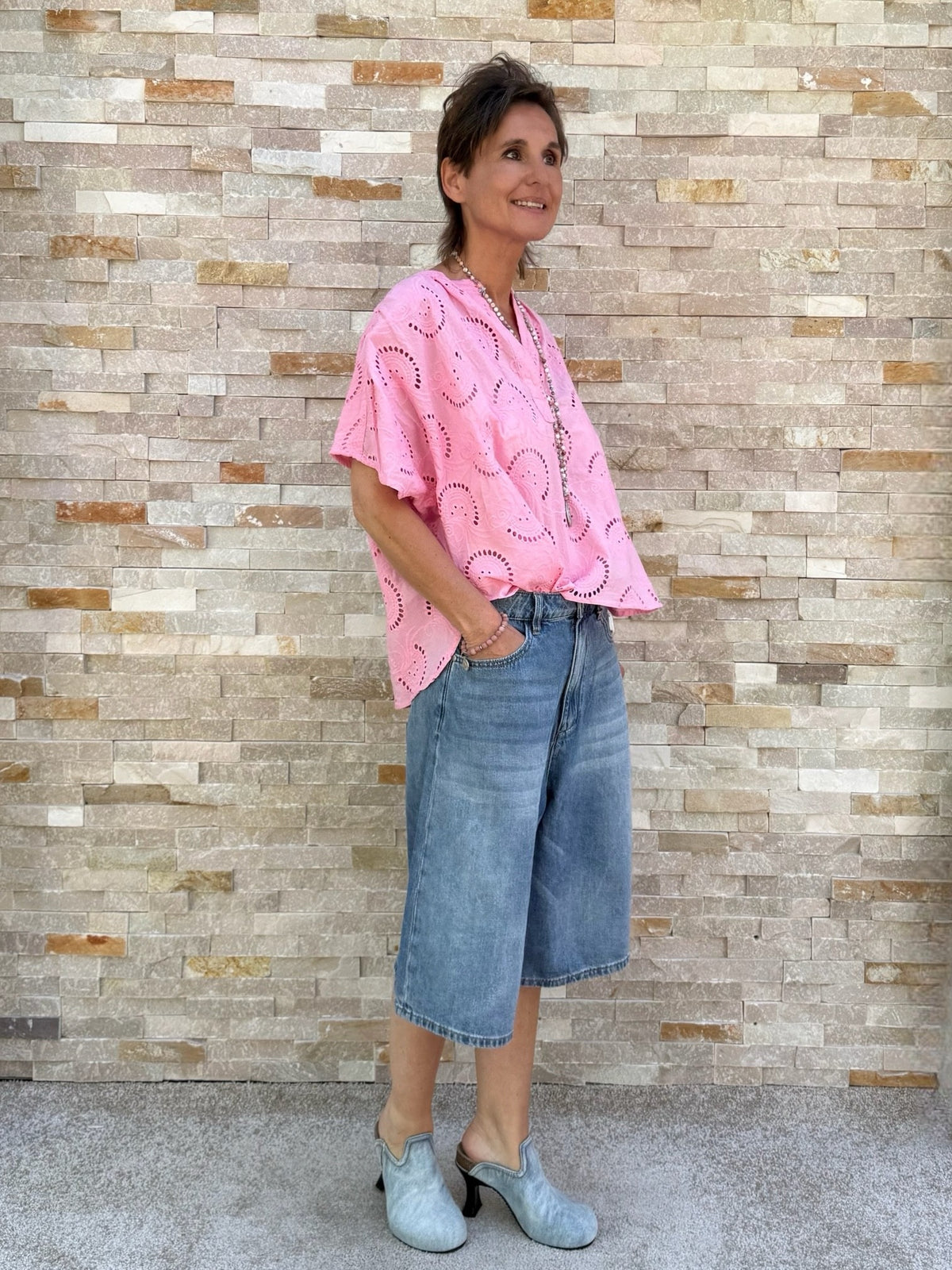 Pink Blouse with Broderie Anglaise