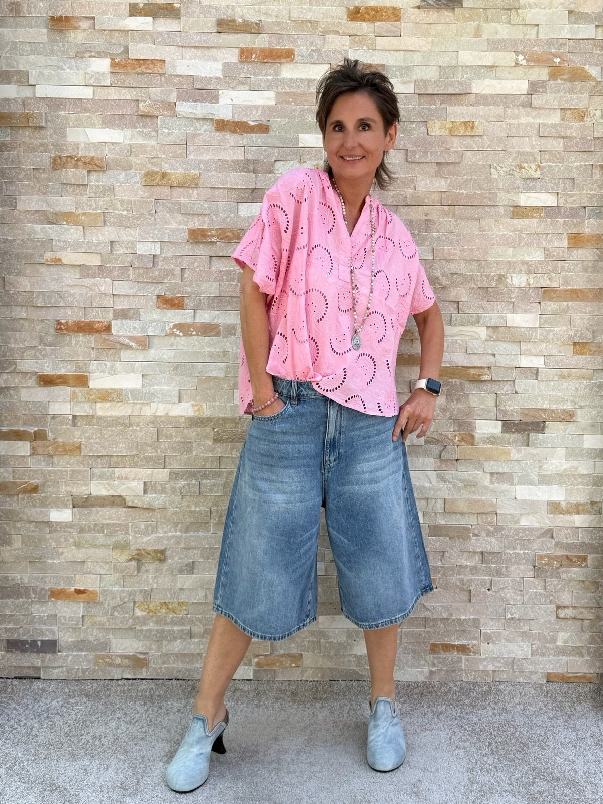 Pink Blouse with Broderie Anglaise