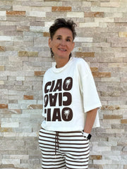 Oversized Sweatshirt 1/2 Arm CIAO in Offwite - Espresso