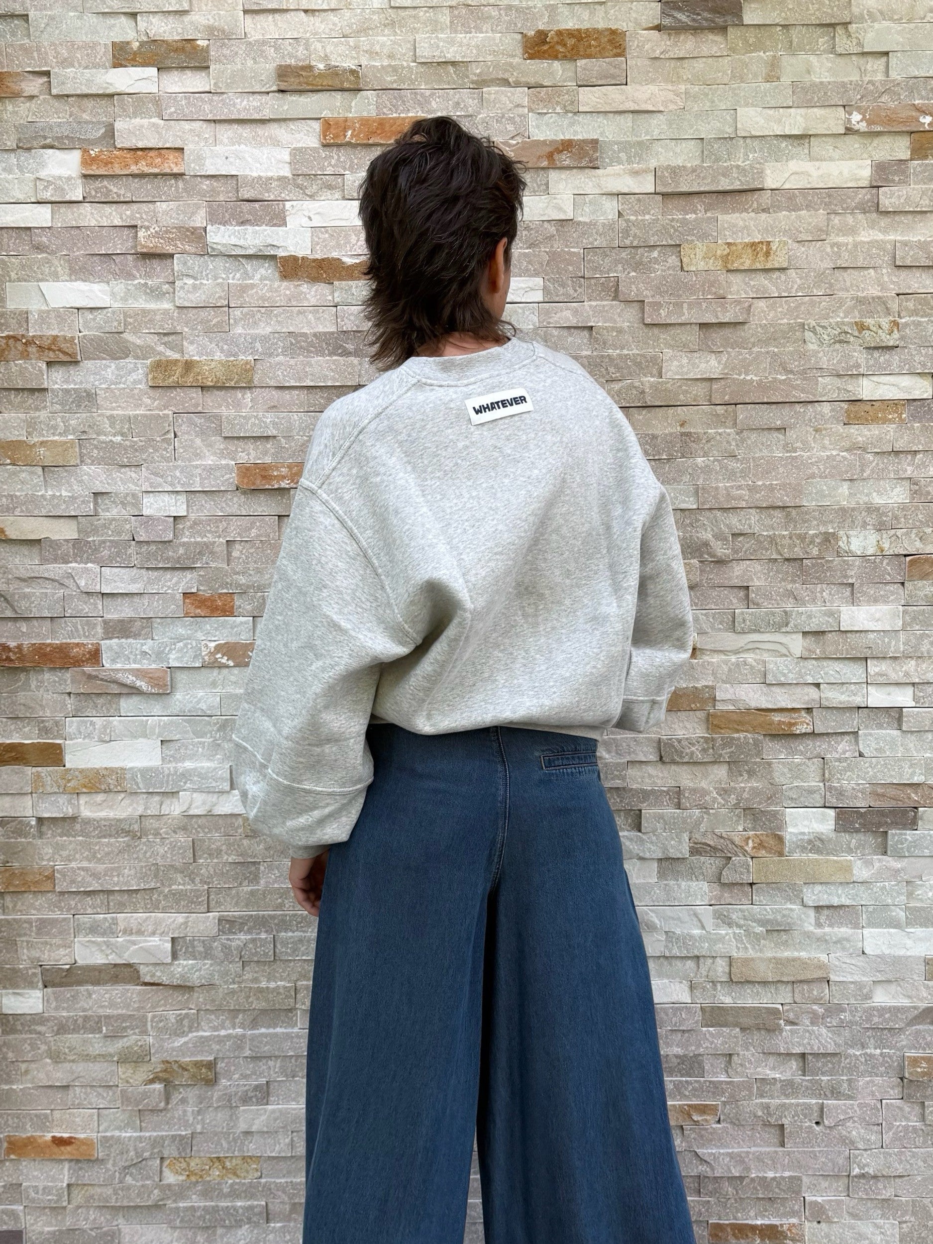 Cropped Sweatshirt with Barrel Sleeves in Light Grey