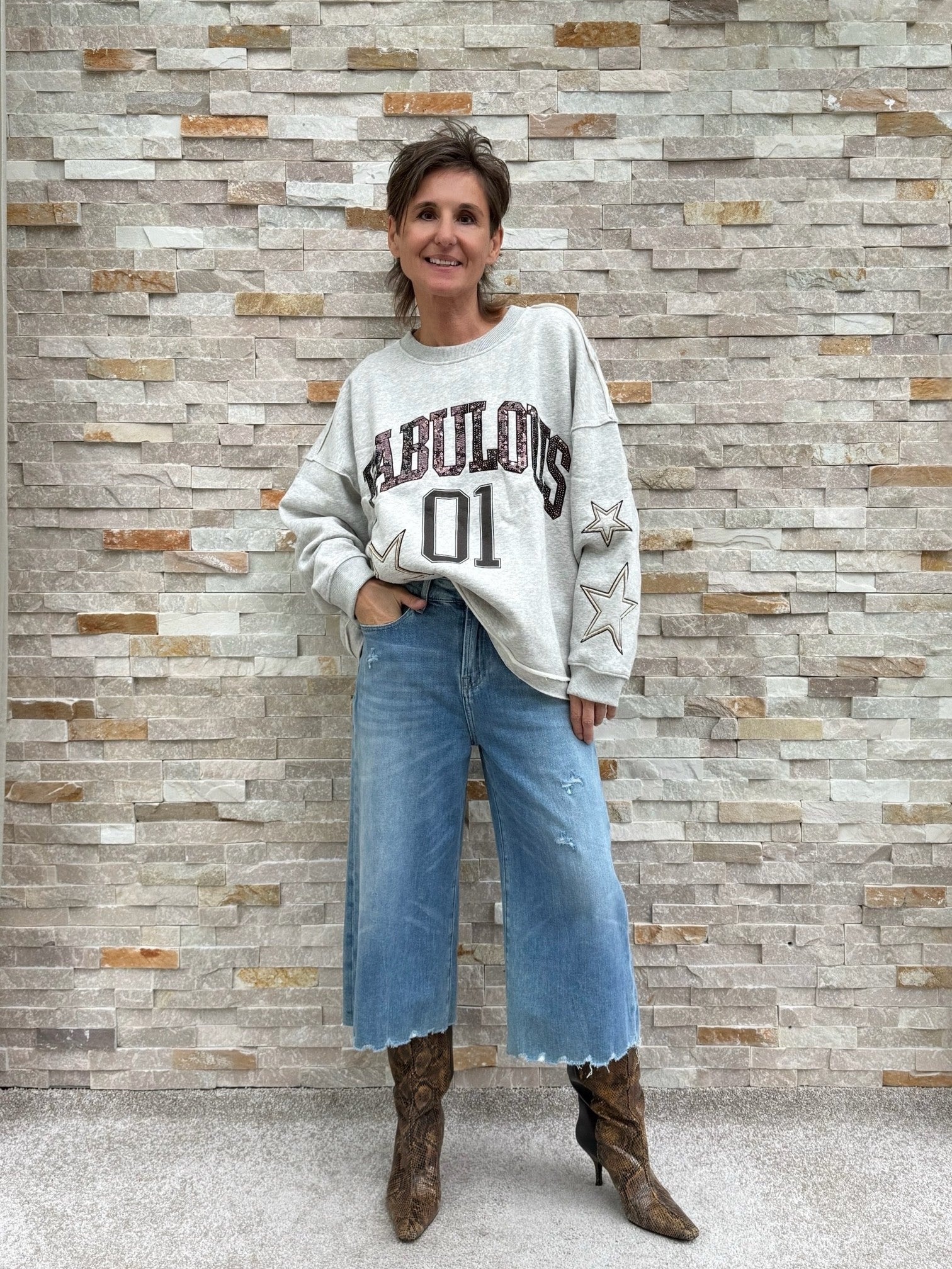 Oversized Sweatshirt FABULOUS Light Beige Melange