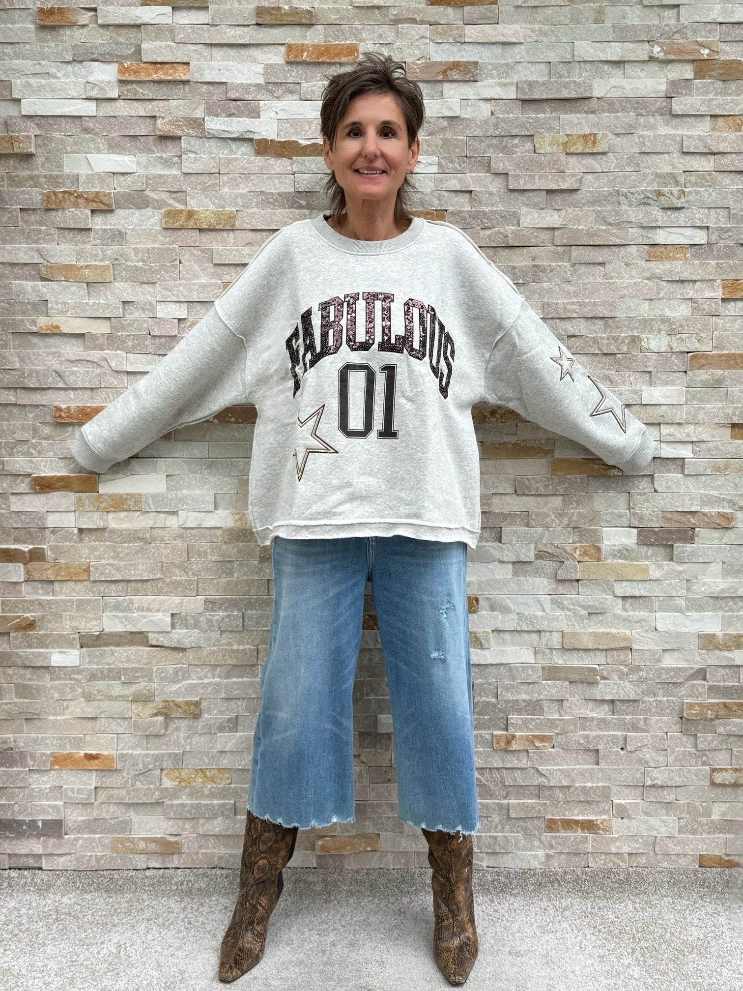 Oversized Sweatshirt FABULOUS Light Beige Melange