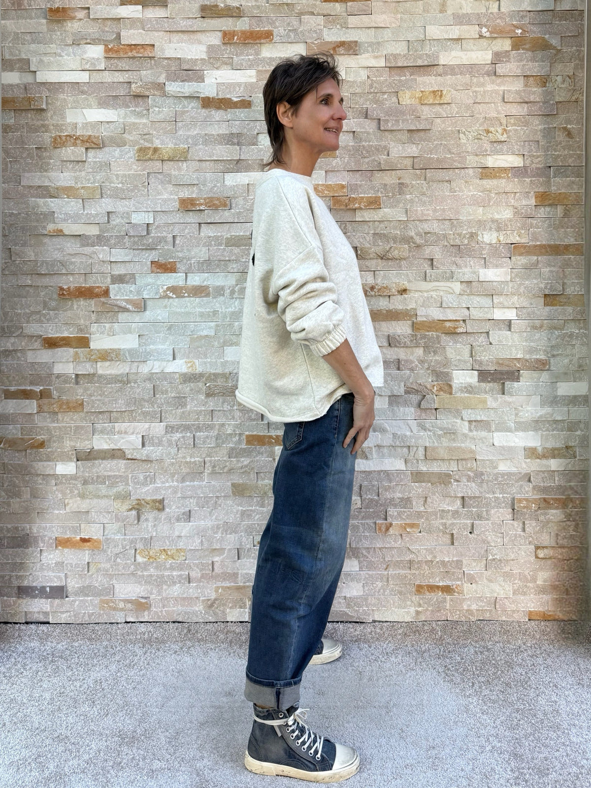 Sweatshirt SUPERCOOL in Silver Melange mit Pine Green