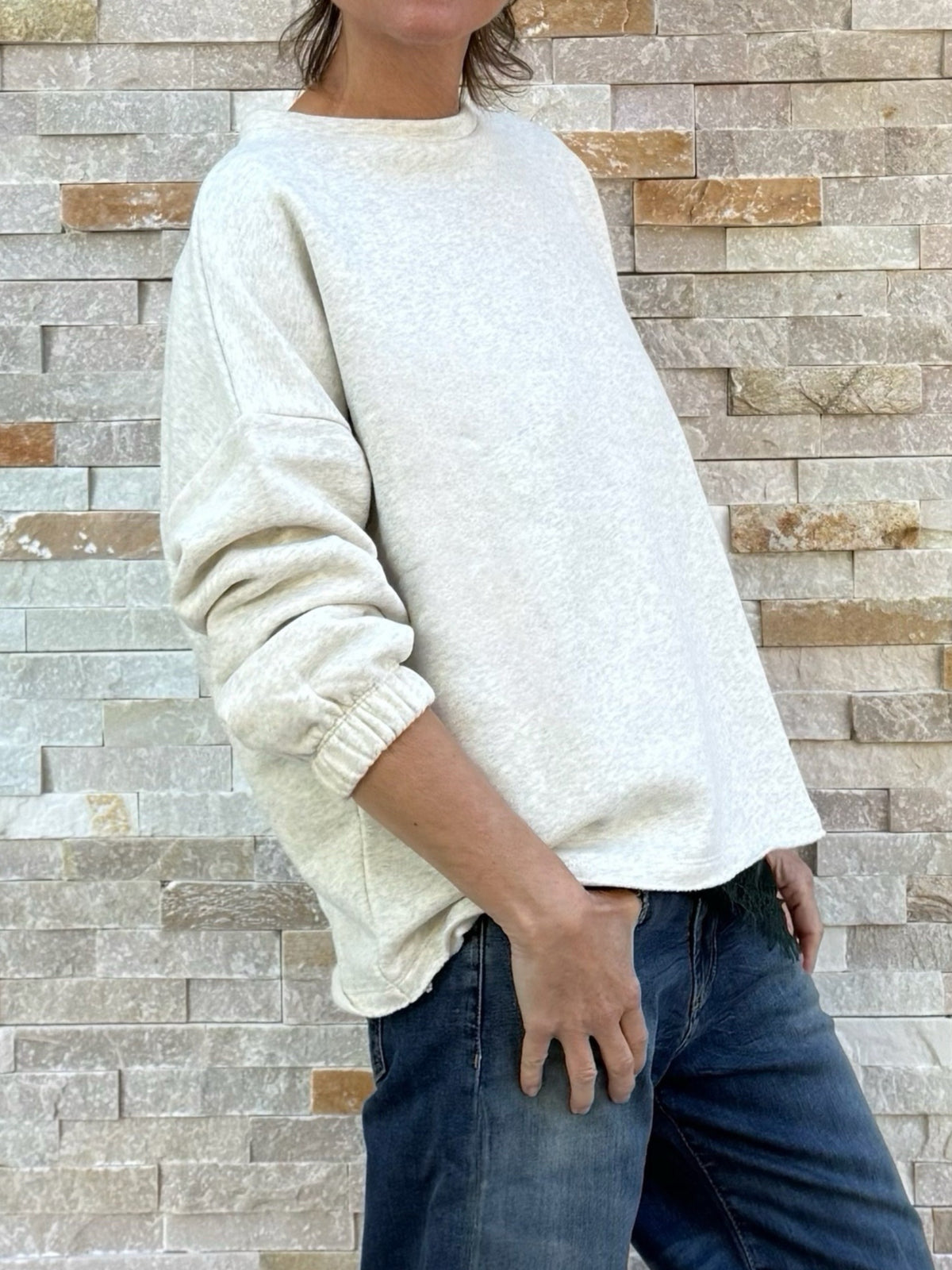 Sweatshirt SUPERCOOL in Silver Melange mit Pine Green