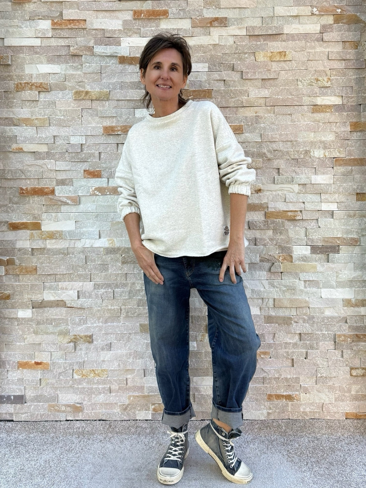 Sweatshirt SUPERCOOL in Silver Melange mit Pine Green