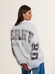 Oversized Sweatshirt SUPERHERO in Hellbeige Melange mit Folienprint Silber