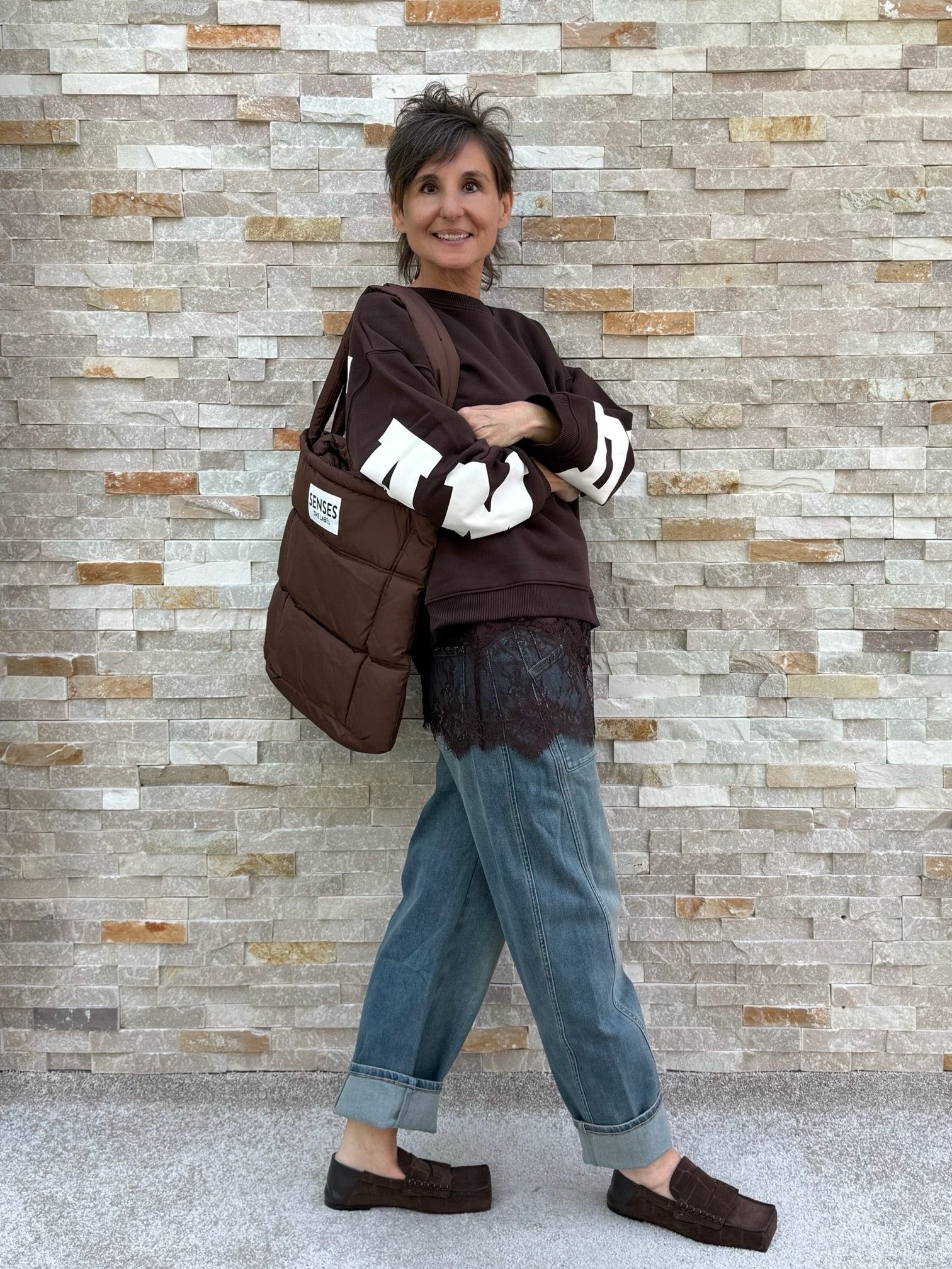 Shopper Tasche Puffer Bag AL:VA mit Zipper brownie
