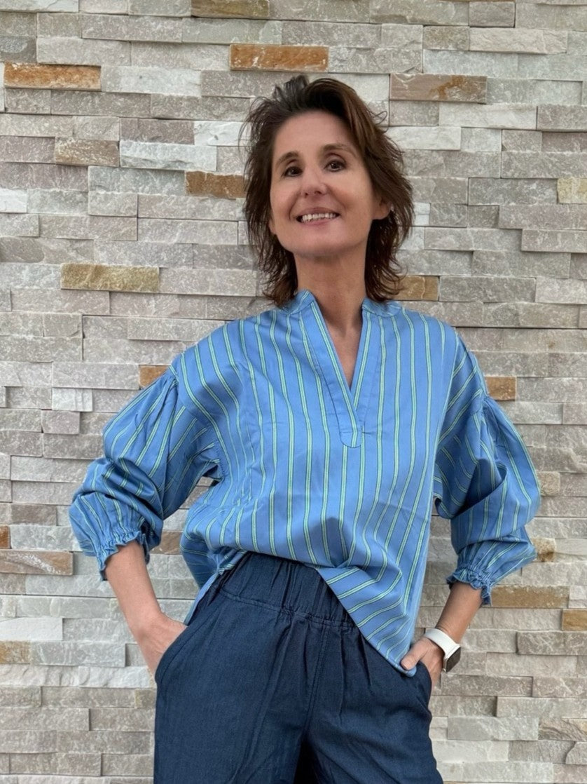 Streifen Tunika / Bluse in Blau-Grün