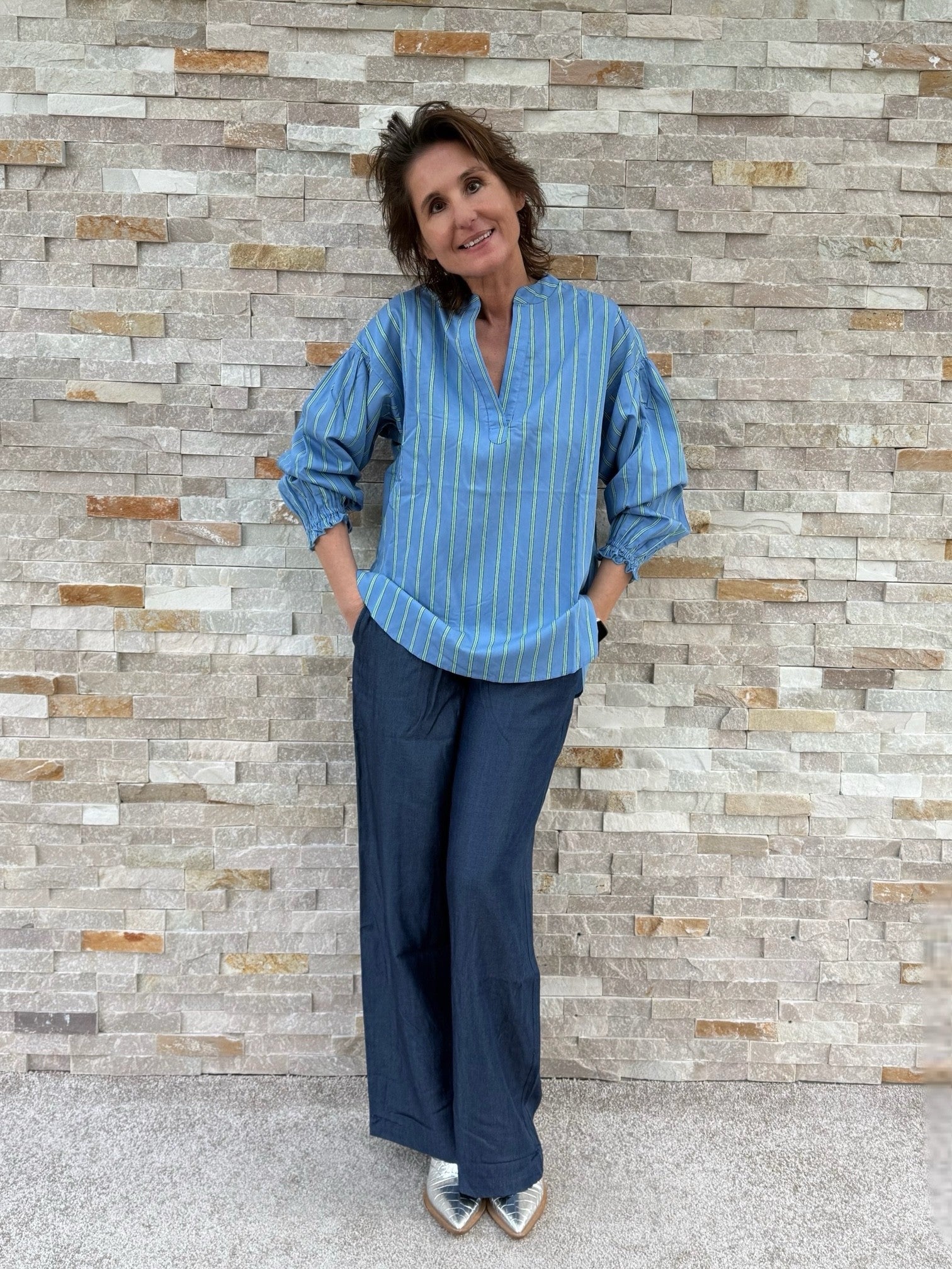 Striped Tunic / Blouse in Blue-Green