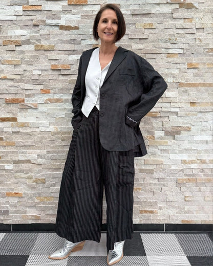 Oversized Leinen Blazer Schwarz