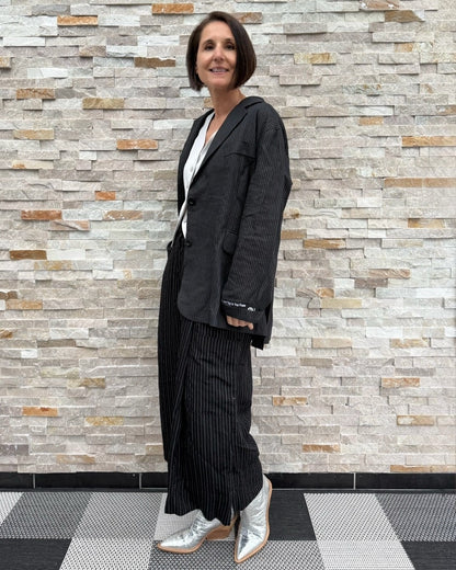Oversized Leinen Blazer Schwarz