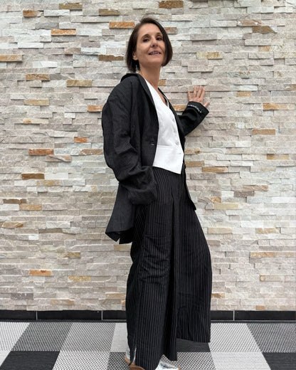 Oversized Leinen Blazer Schwarz