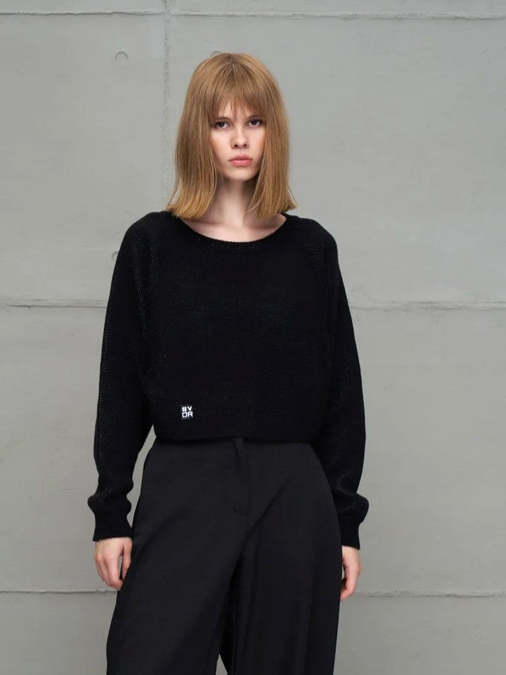 Pullover mit Jacquard Muster auf dem Rücken Schwarz