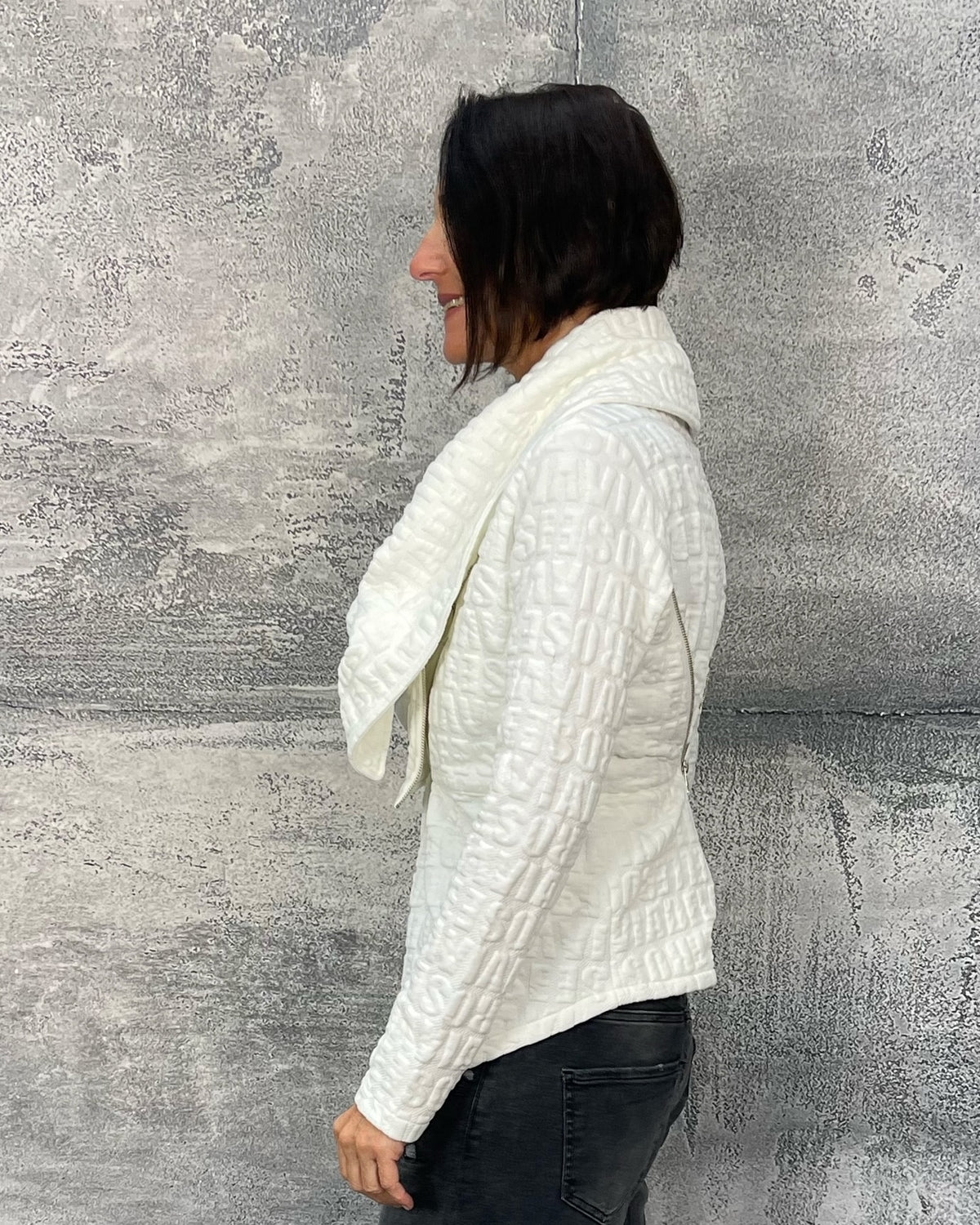 Shirtjacke mit asymmetrischen Reißverschluss Offwhite