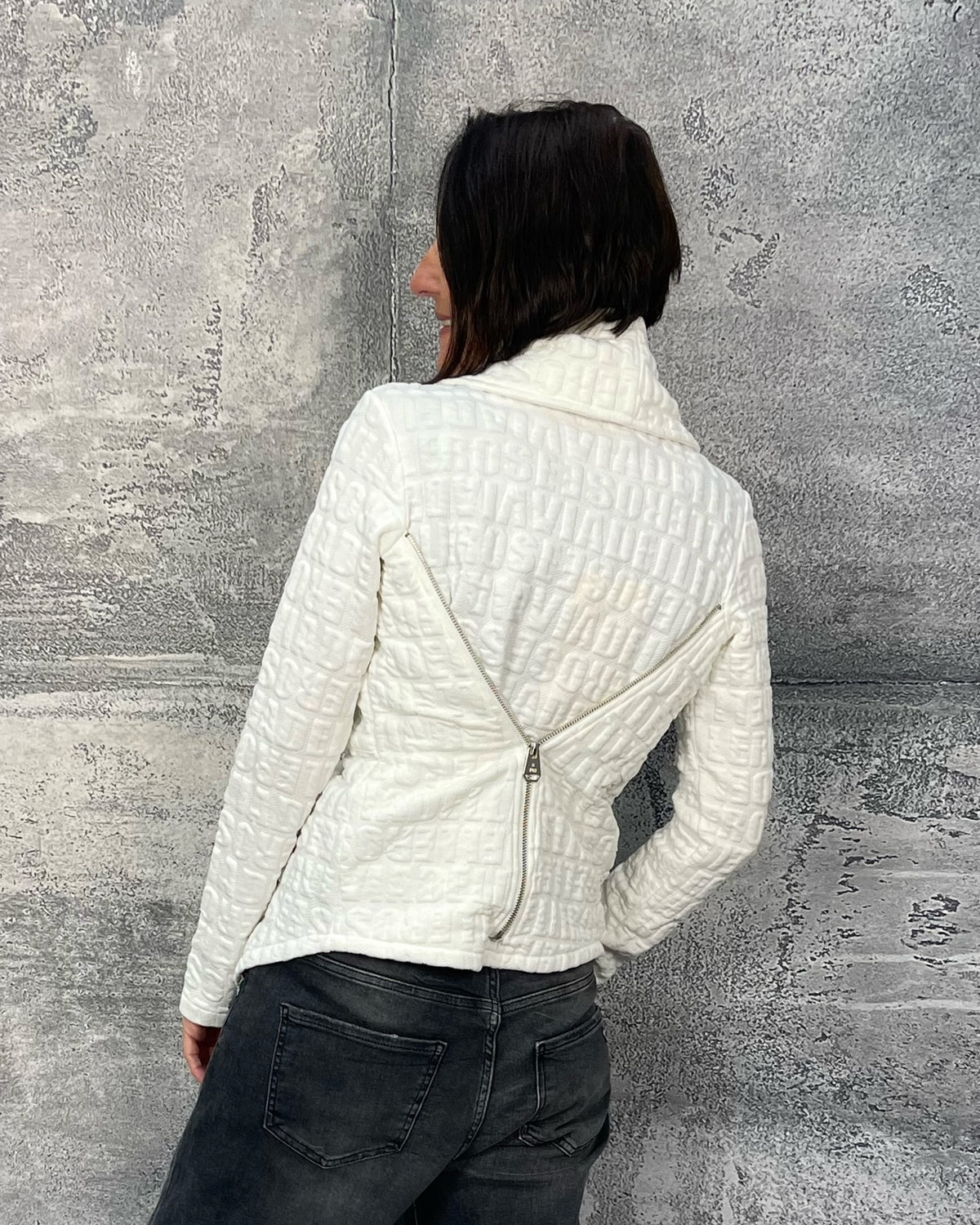 Shirtjacke mit asymmetrischen Reißverschluss Offwhite