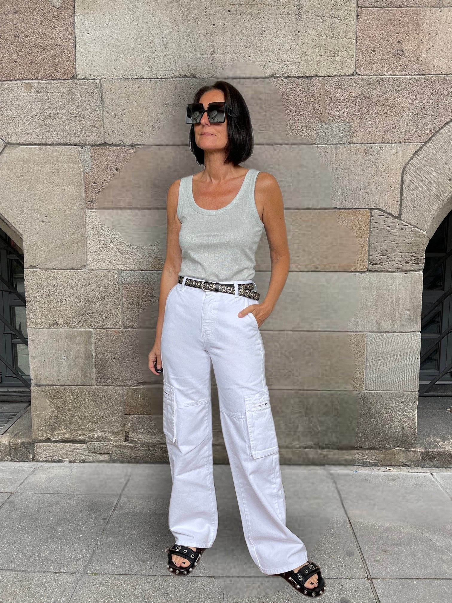 Cargo Jeans mit weitem Bein Weiß