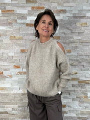 Pullover mit Cut Out aus Alpaka-Mix in Beige