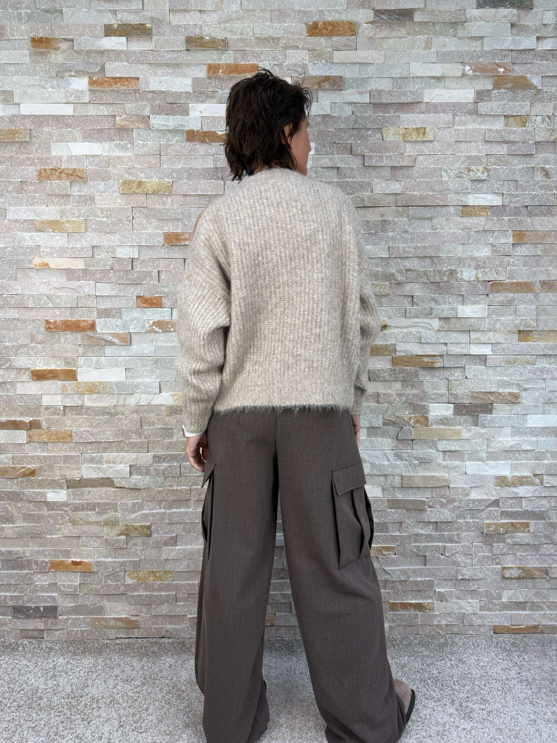 Pullover with cut-out in alpaca blend in beige