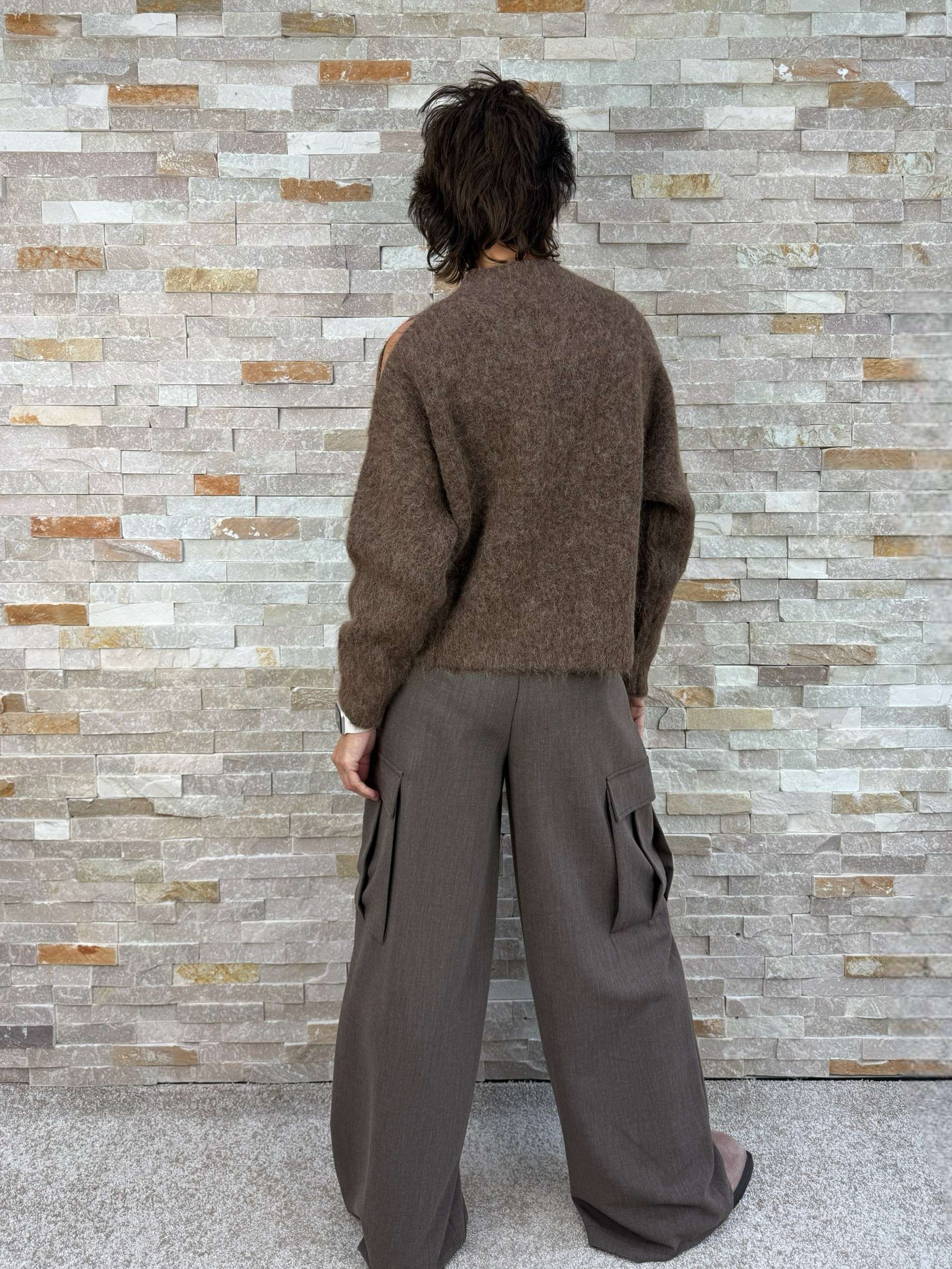 Brown alpaca-blend sweater with cut-outs