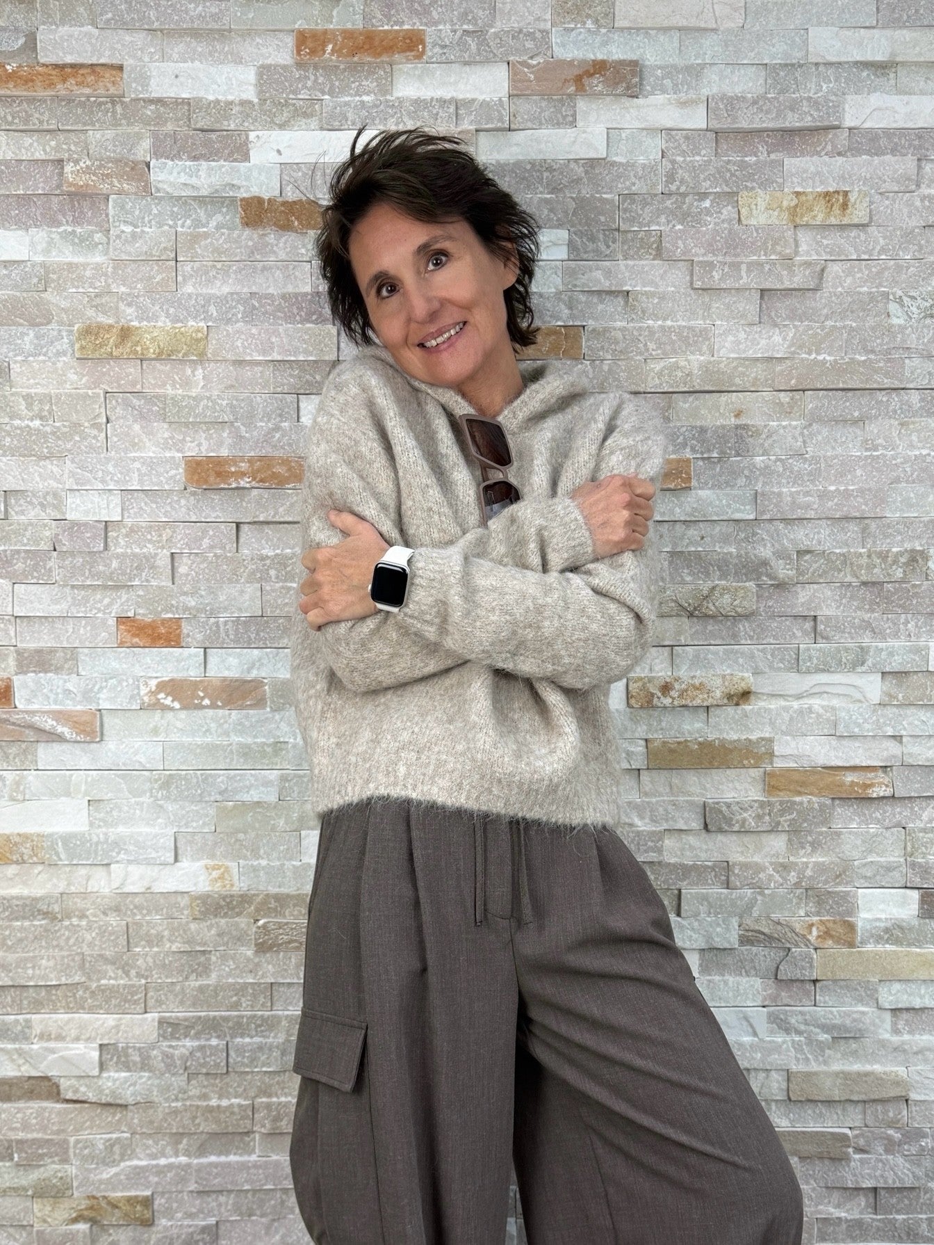 Strick Hoodie aus Alpaka-Mix in Beige