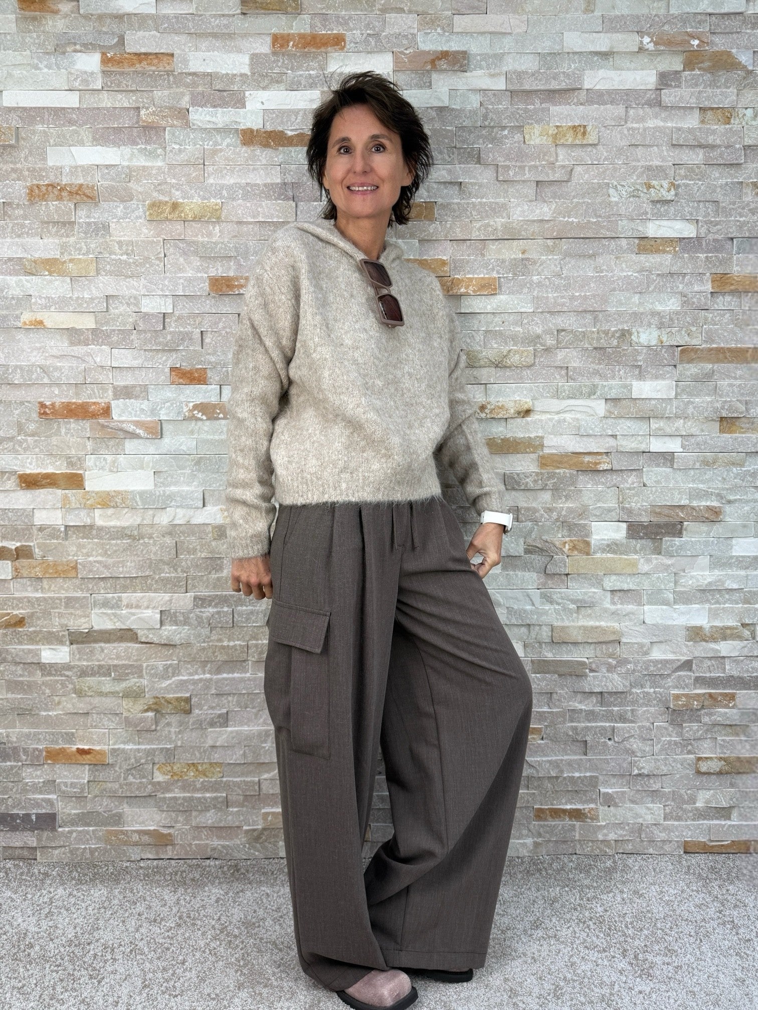 Strick Hoodie aus Alpaka-Mix in Beige