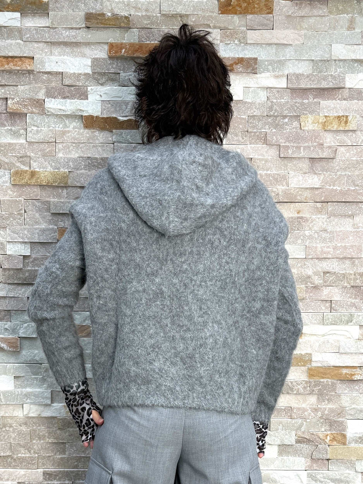 Knitted Alpaca Blend Hoodie in Grey Marl
