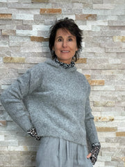 Strick Hoodie aus Alpaka-Mix in Grau Melange