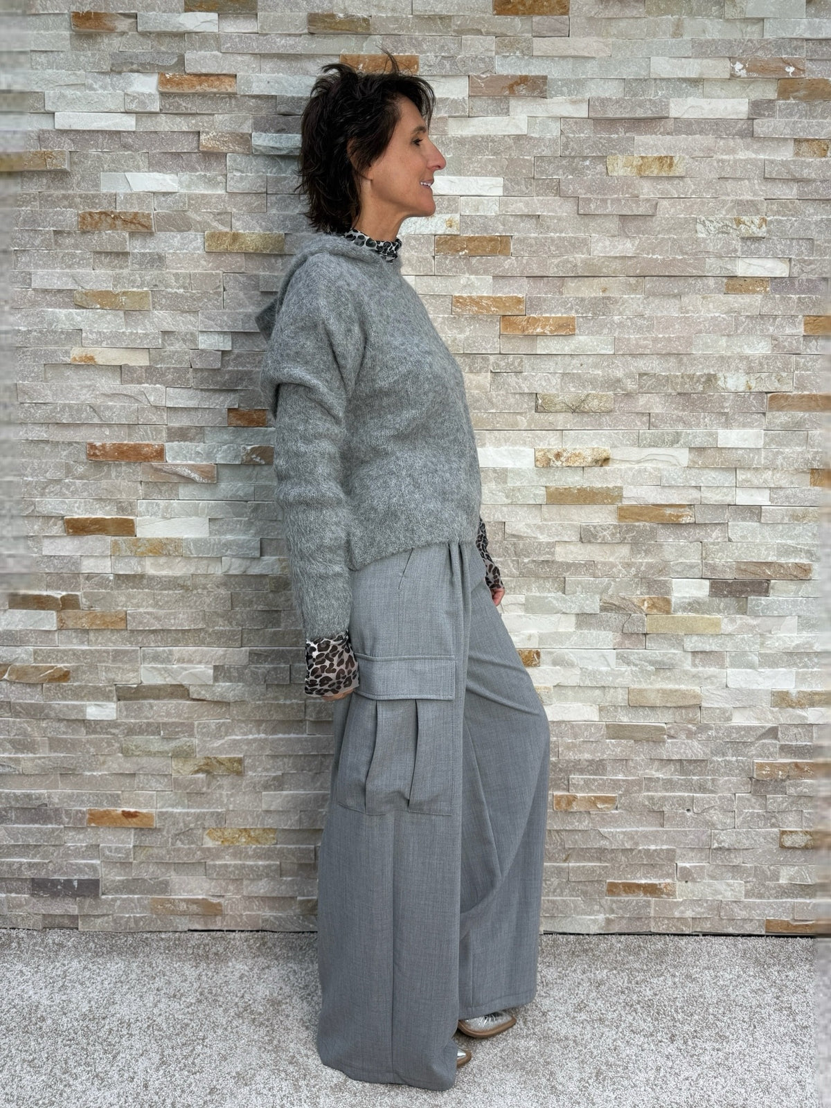Knitted Alpaca Blend Hoodie in Grey Marl