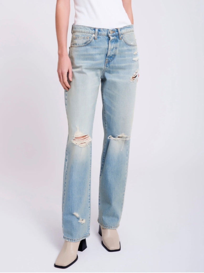 Jeans mit geradem Bein destroyed Hellblau