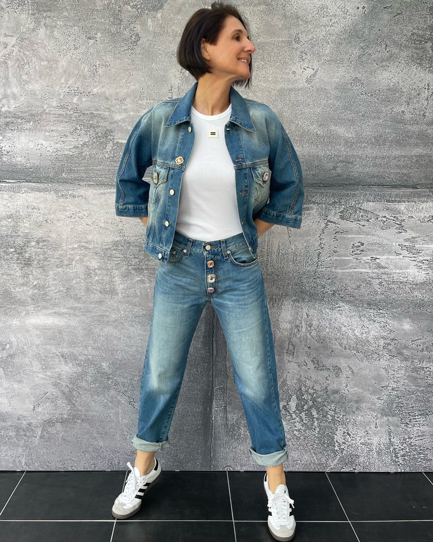 Jeans ZOE mit Schmuckknöpfen Denim Blue