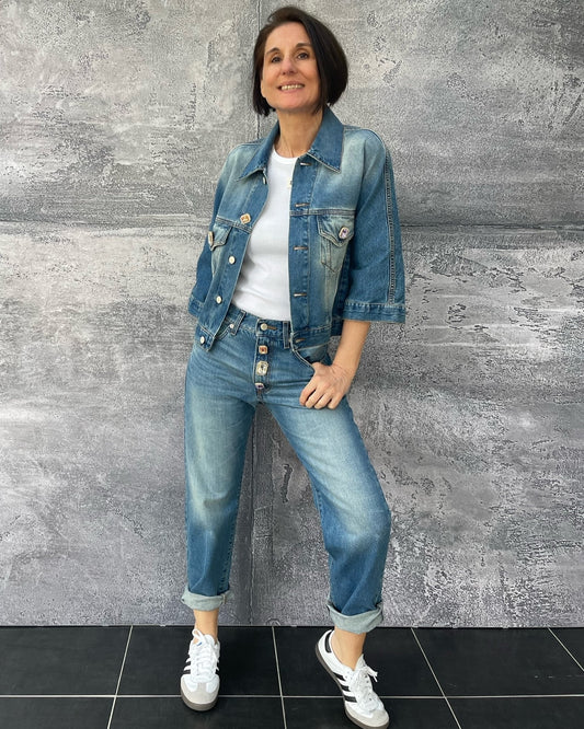 Jeans ZOE mit Schmuckknöpfen Denim Blue