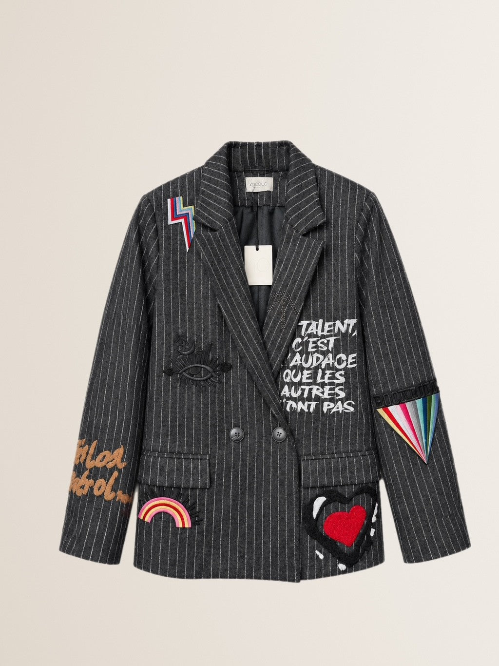 Nadelstreifen Blazer mit Applikationen Anthrazit