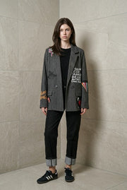 Nadelstreifen Blazer mit Applikationen Anthrazit